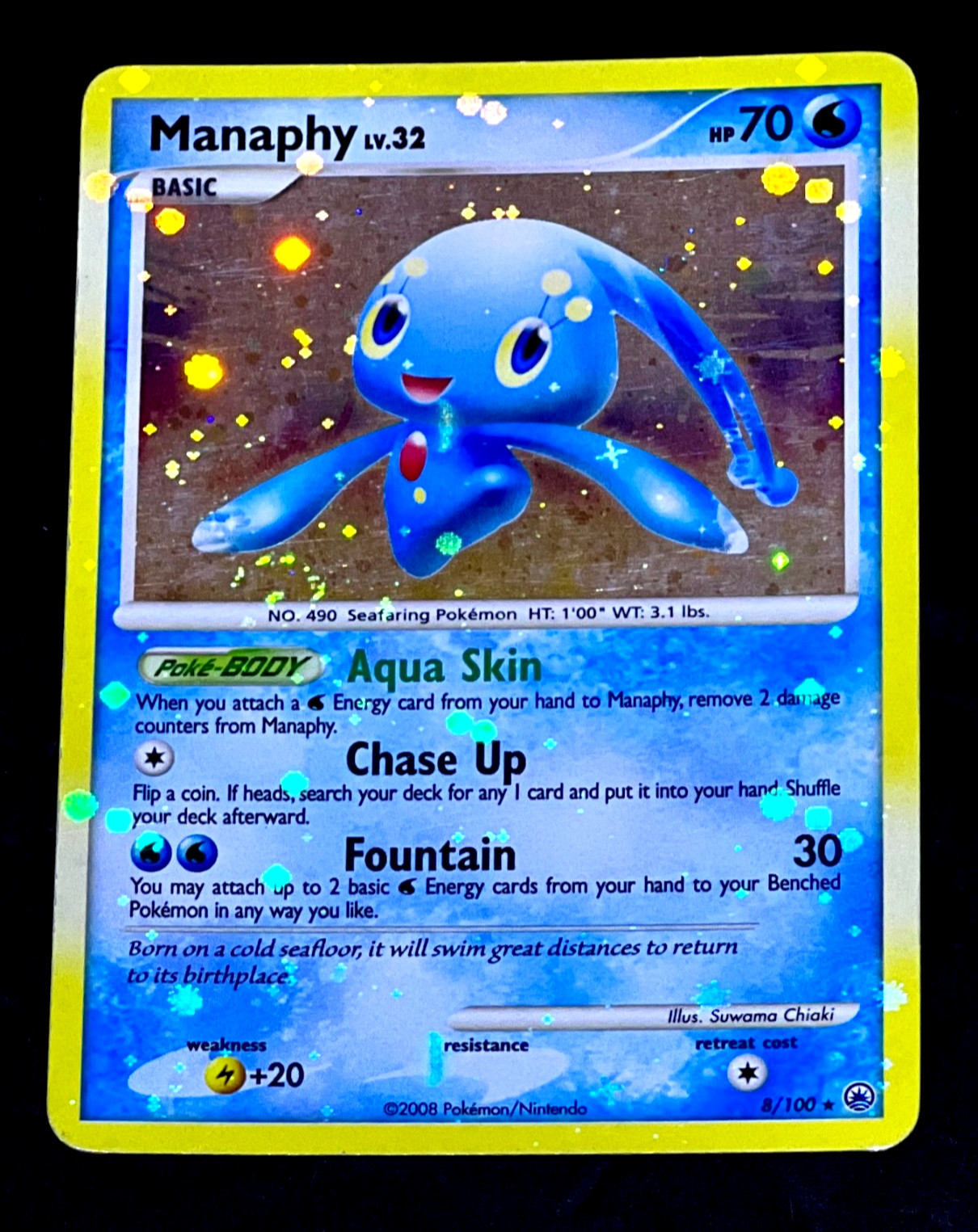 2008 Pokemon MANAPHY Majestic Dawn HOLO BLEED Misprint ERROR Card 8/100 SWIRL