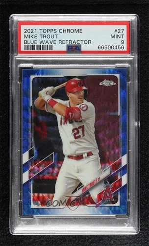2021 Topps Chrome Blue Wave Refractor 6/75 Mike Trout #27 PSA 9 MINT
