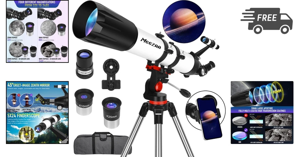 High Power Telescope for Adults 90mm Aperture Refractor 800mm Focal Length - Image 2 of 4
