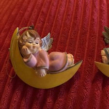 Vintage Angel Ornaments on Crescent Moon H Boy and Girl
