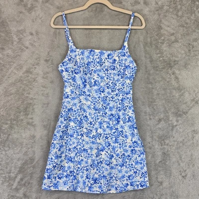 Mango MNG Dress Womens Small Blue White Floral Square Neck Mini Spaghetti  Strap | eBay