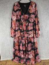 Adrianna Papell Floral Chiffon Tiered Dress 16 Ruffle Tiered Balloon Sleeve