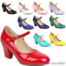 Women's Round Toe Chunky Heel Ankle Strap Court Pump Shoes Mary Jane 46/47/48