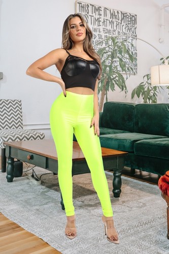 Glänzende Damen-Leggings Stretch Neonhose Tanz Rave Club Party Yoga Outfit - Bild 20 von 88