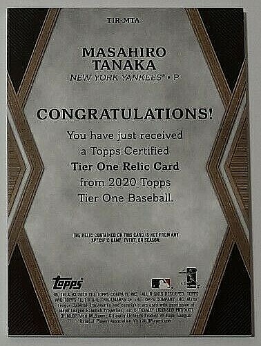 2020 Topps Tier One - Tier One Relics Masahiro Tanaka #T1R-MTA