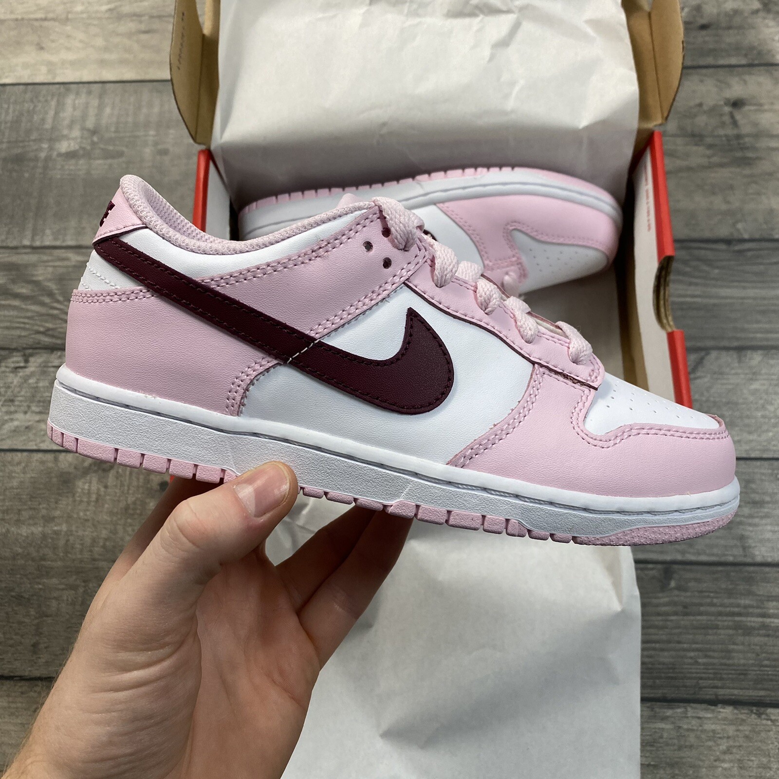NIKE DUNK LOW PS KIDS WOMENS PINK RED WHITE TRAINERS SIZE UK2 US2.5Y EUR34  | eBay