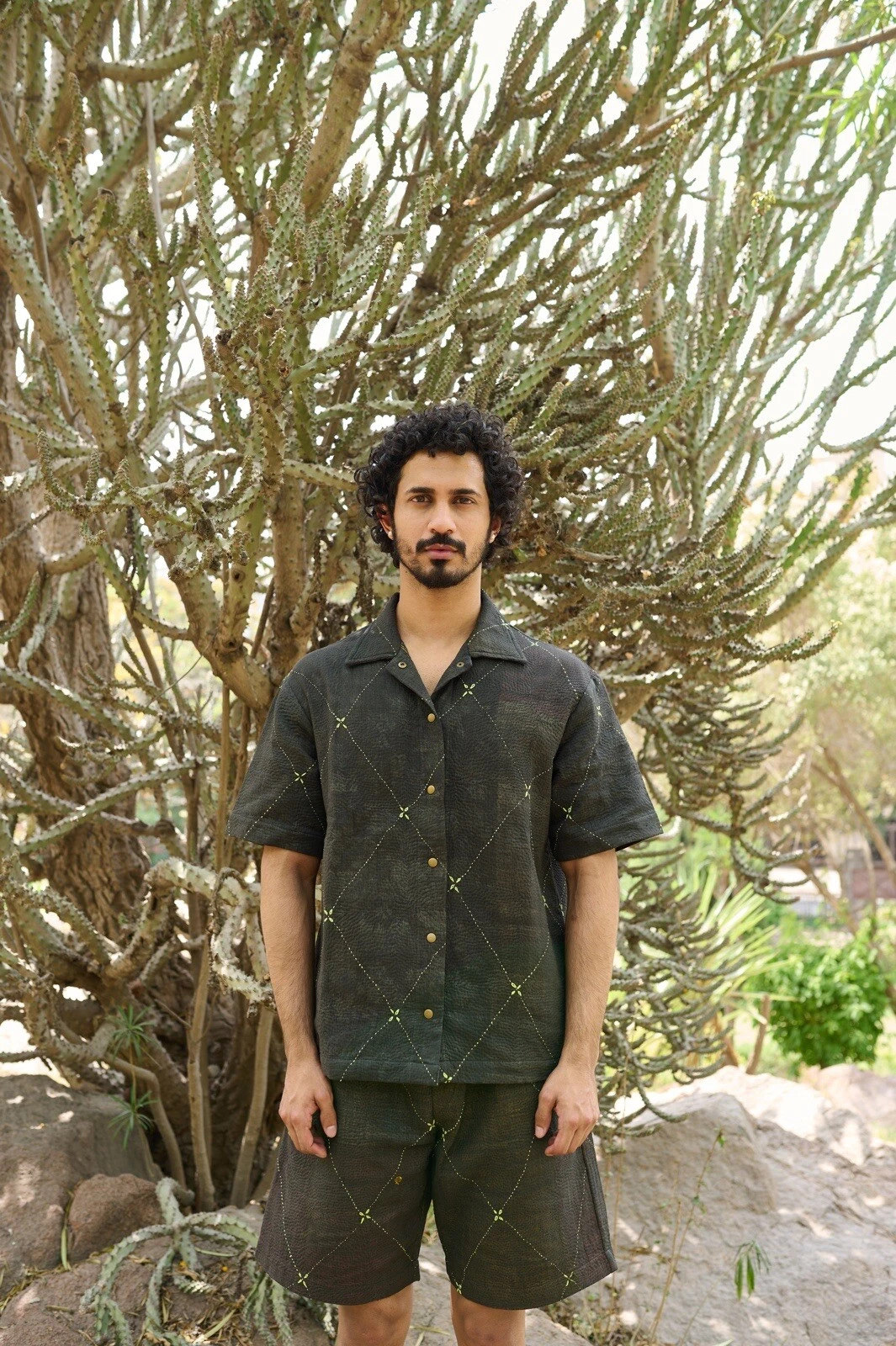 Vintage kantha Shirt And Shorts unisex Hand-embroidery Shirt and Shorts Handmade