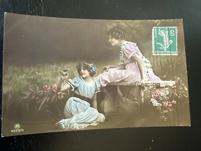 Grete Reinwald photo postcard RPPC VICTORIAN Spring Butterfly #4523/4