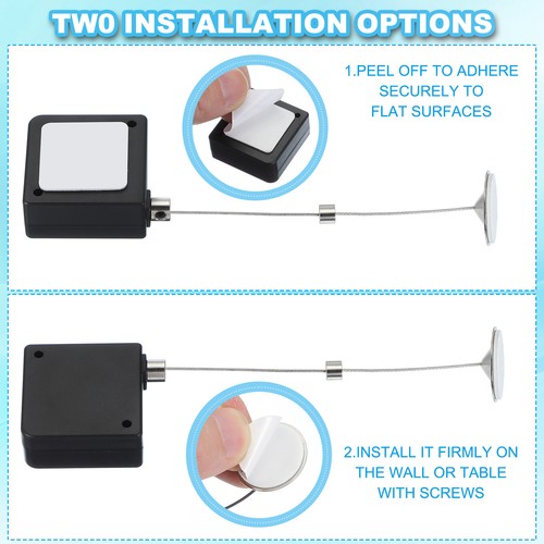 2 Pcs Square Retractable Remote Control Tether 3.3 Ft, Black(Round Iron Cap) - Afbeelding 4 van 6