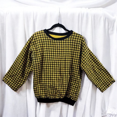Vintage Reversible Sweatshirt Yellow Black Checkered and Lettered No Tags ?Kids? - Picture 3 of 9