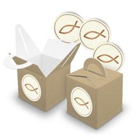 Itenga 24X WüRfelbox Mit Griff Braun Sticker Fisch Kupfer Kommunion Konfirmation