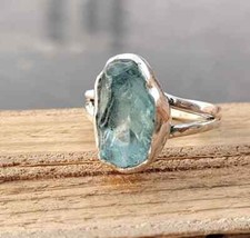 Healing Rough Aquamarine Gemstone Ring 925 Sterling Silver Handmade Ring Gift