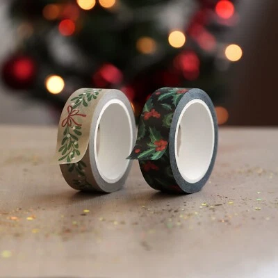 Christmas Holly & Mistletoe Washi Tape, Pack of 2