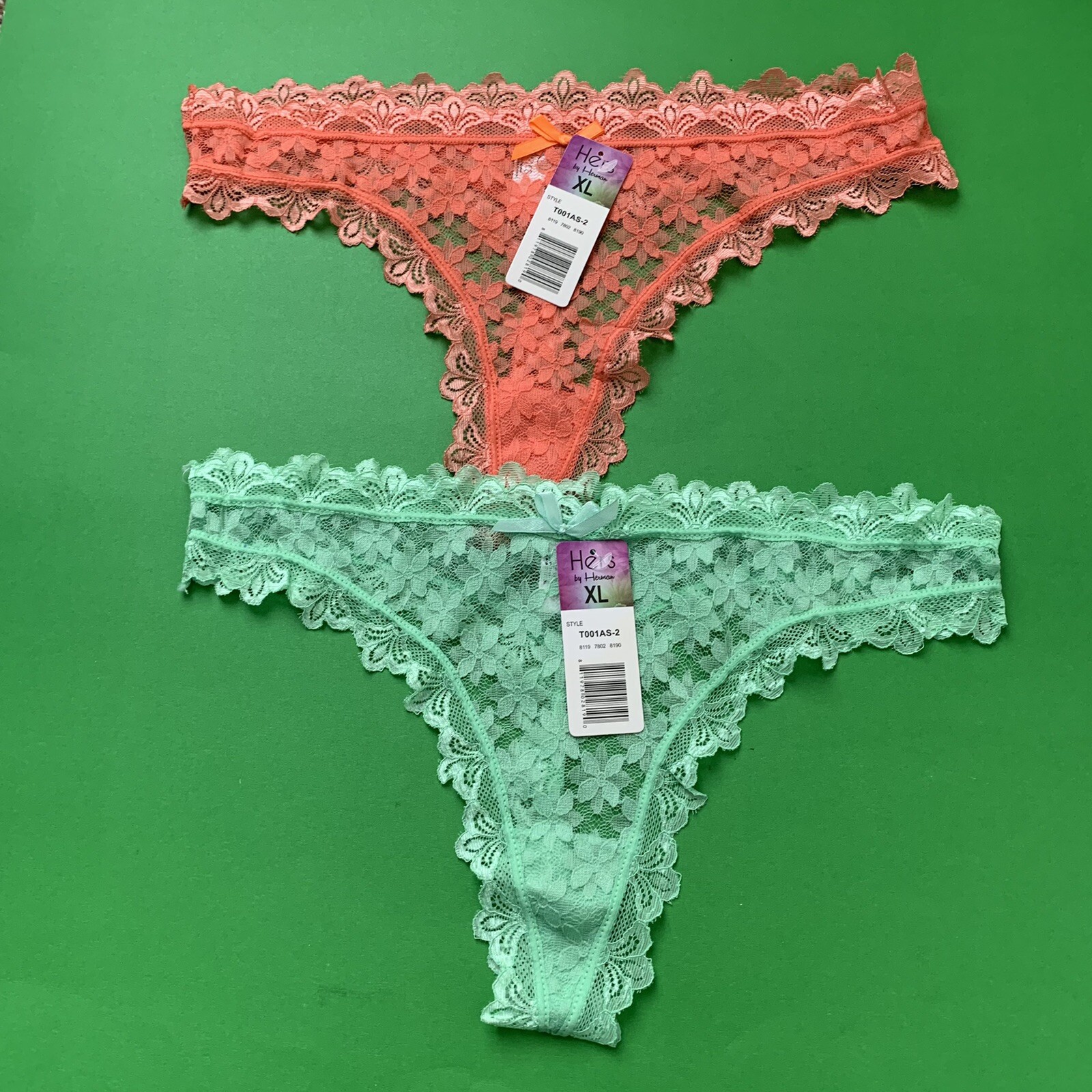 2 Hers  By Herman Lace Thongs Floral Size XL Scalloped Edges New