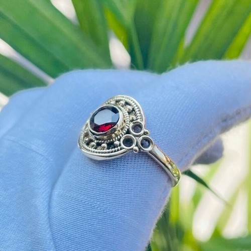 Garnet Stone 925 Sterling Silver Ring Women's Handmade Beautiful Gift Jewelry