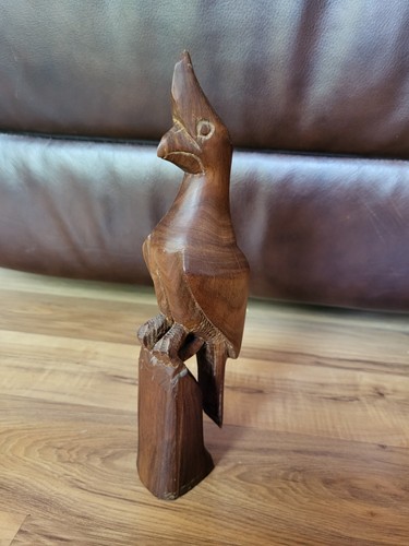 Vintage Wooden Hand Carved Cockatoo Bird Figurine From Venezuela