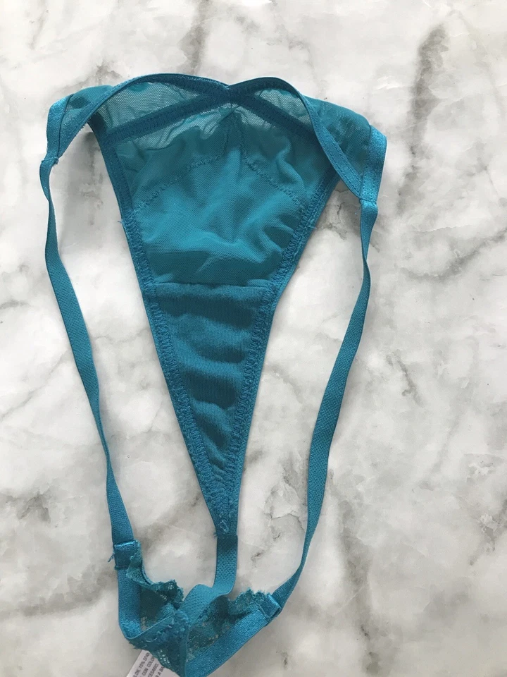 РЕДКИЕ стринги размер средний зеленый кружева и сетки трусики с ремешками - Изображение 4 из 4