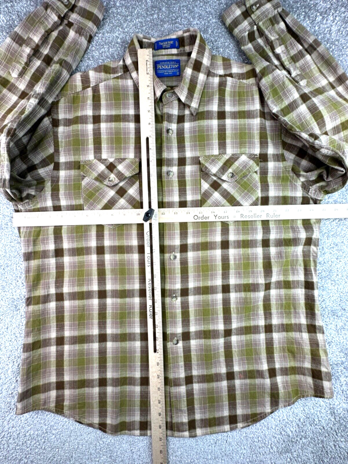 Pendleton Tracker Button Shirt Large Green Brown … - image 10