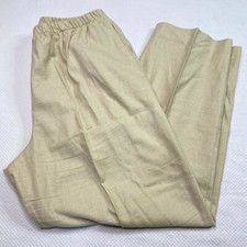 Womens Pants sz M Beige Flat Front Lightweight Elastic Waist Linen Blend VINTAGE