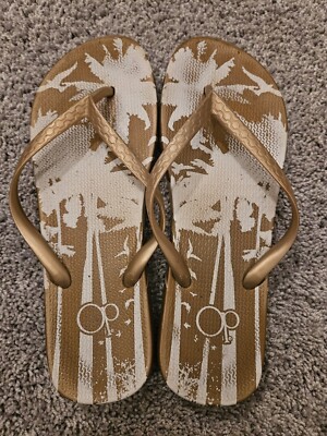 OP Womens Thong Sandals Gold White Flip Flops Size 9-10