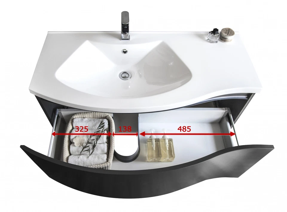 Bernstein Badmöbel Set 100 cm Waschbecken mit Unterschrank LED Spiegel optional - Bild 2 von 4