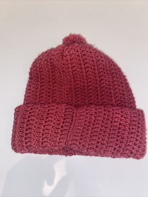 Handcrafted snowboard crochet beanie pompon hat Vintage Crochet Winter Hat Beanie Pink Pom Pom Pom Boho Ski  main image 3