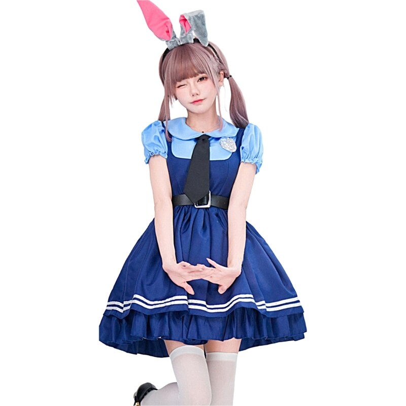 Animes Bunnies Officer Costumes Apron Dress Headbands Halloween