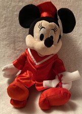 Graduation Minnie Mouse Disney Cap & Gown Diploma Red Satin Plush KCare 14”