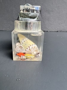Awesome MCM Clear Lucite Cube Table Lighter Sand Seashells Key Largo Unfired