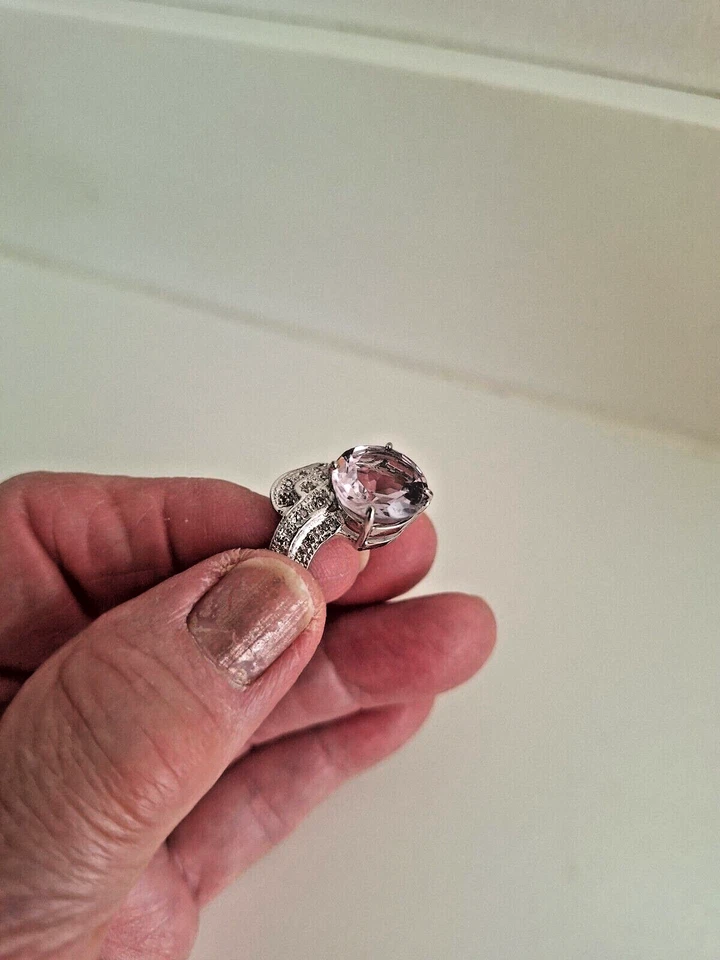 ANILLO INUSUAL MONTURA DE AMATISTA 5,46 CUIDADOS 22 DIAMANTES GENUINOS PLATINADO SOBRE 925 Foto 3 de 4