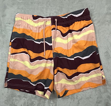 Mens Swim Trunks M 32-34 Peach Stripe Mesh Lined Quick Dry Summer Beach Pool