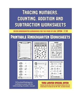 Printable Kindergarten Worksheets (Tracing Numbers, Counting, Addition and Subtr