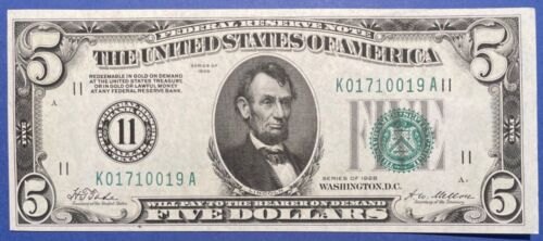 1928 $5 Five Dollar Dallas Federal Reserve Note Redeemable in Gold