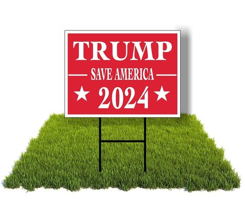 Eco Trump 2024 rot Save America 12x16 in Yard Straßenschild mit Ständer - Bild 1 von 8