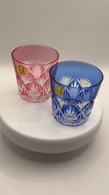 KAGAMI Crystal Cold Sake Glass 2 Pieces Set Blue Red Color with