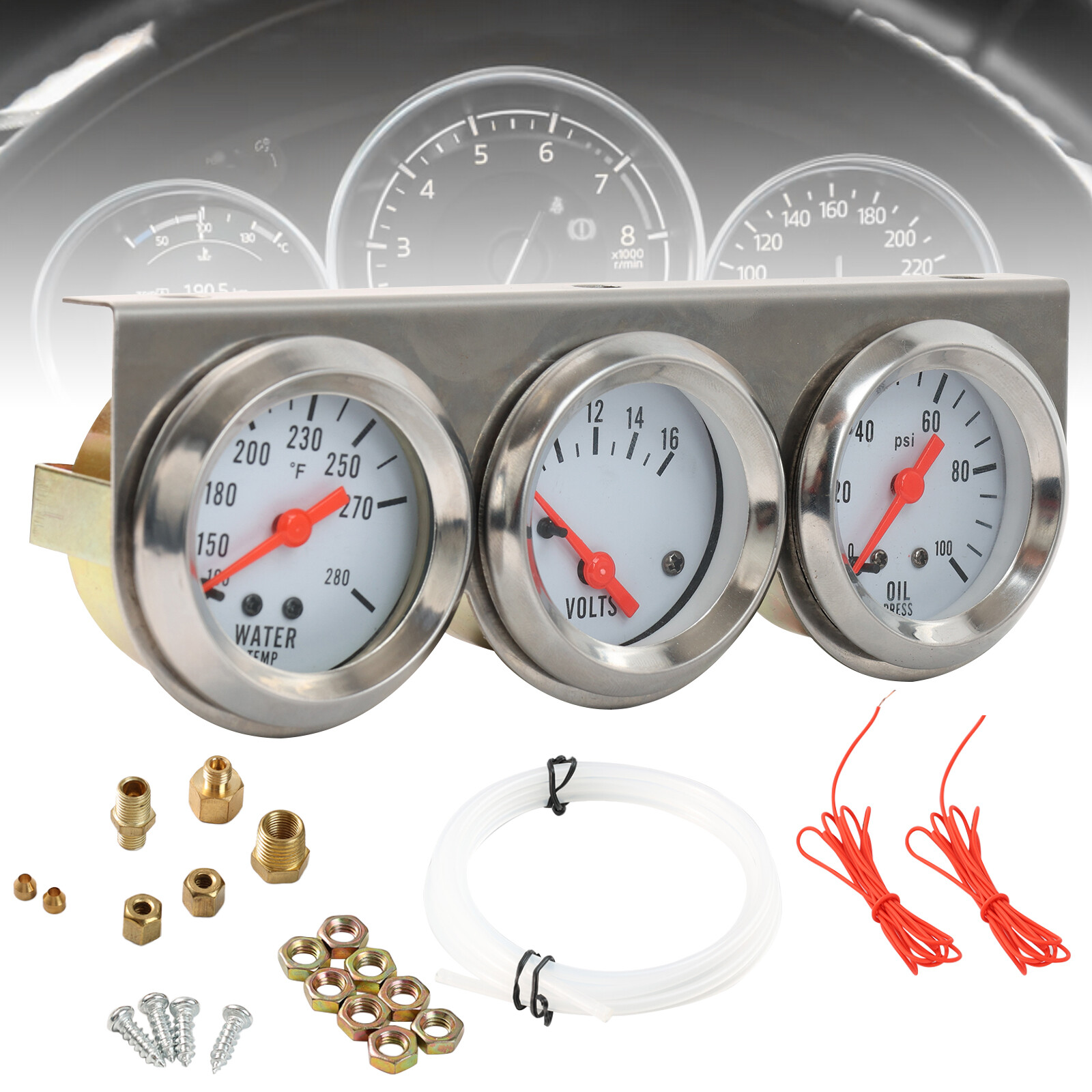 Oil-Pressure Water Temp Gauge Voltage Voltmeter 52mm 3 in 1 Triple Car Gauge Kit