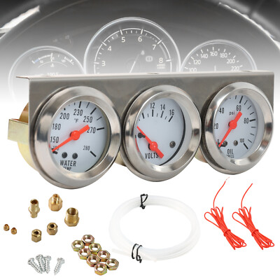 #ad Oil Pressure Water Temp Gauge Voltage Voltmeter 52mm 3 in 1 Triple Car Gauge Kit $23.99