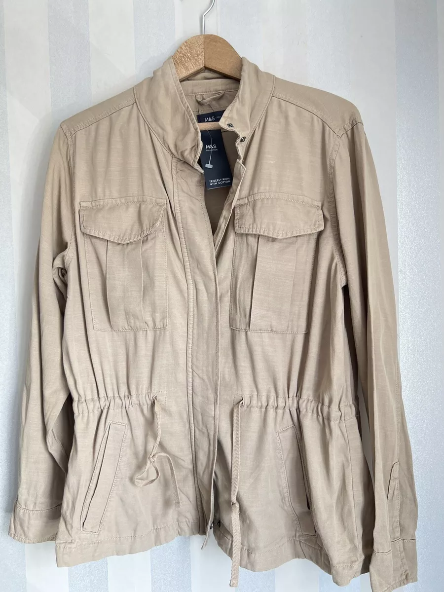 M S Tan Beige Tencel Safari Military Lightweight Utility Jacket 10 12 14 16