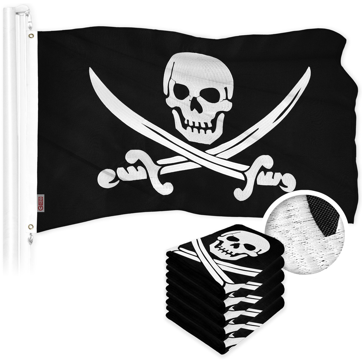 G128 5 Pack: Pirate Jolly Roger Swords Flag 20x30 In ToughWeave