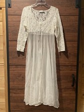Vintage Val Mode Lingerie Gown Women M White Sheer Open Front Fairycore Robe