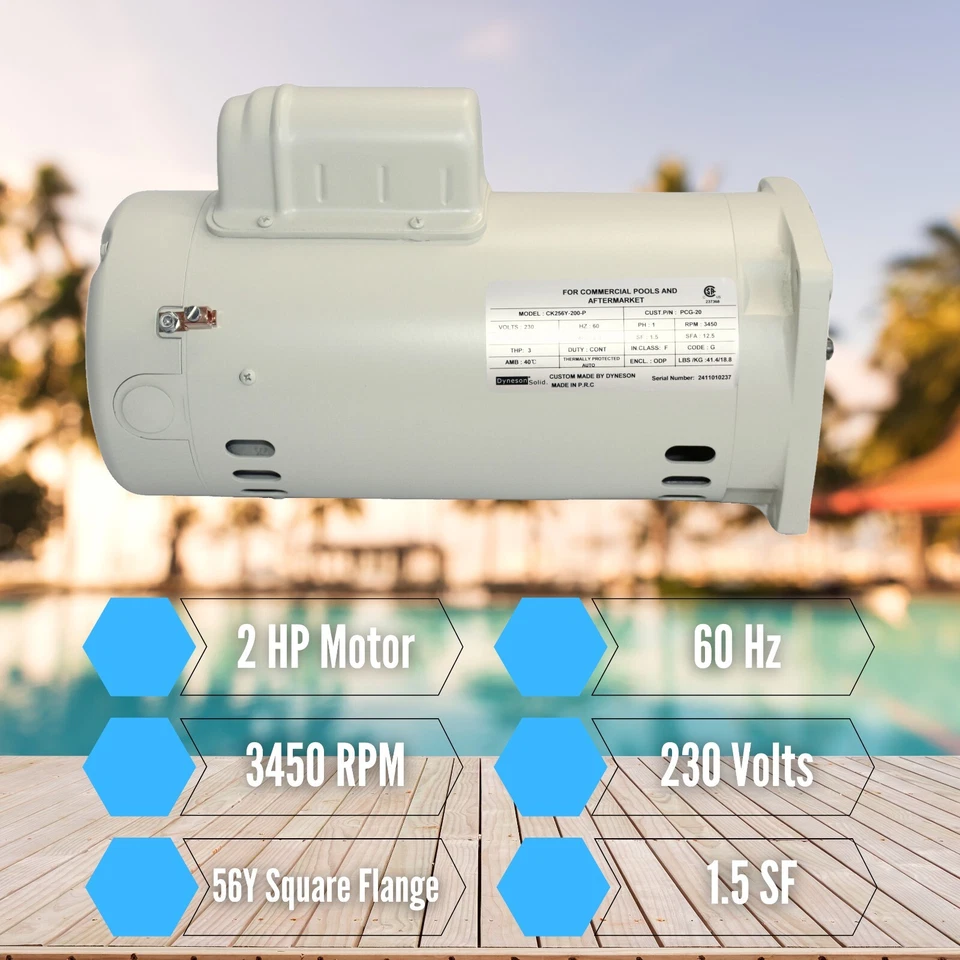 355014S Dyneson Pool Pump Motor 2 HP Compatible with Pentair Whisperflo Pumps - Image 4 of 4