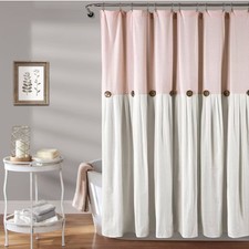 Lush D cor 72"x72" Linen Button Shower Curtain Blush Pink : Microfiber Machine