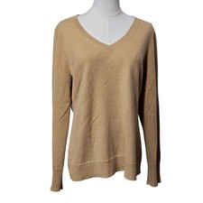 Alex Marie Sweater Womens L Beige 100 Cashmere V-Neck Pullover Relaxed Fit