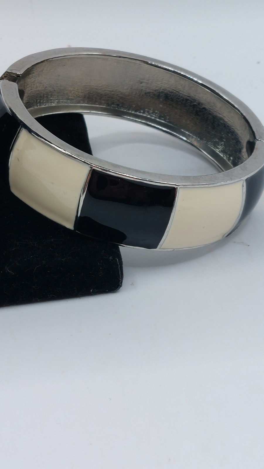 Black White Squares Hinged Bangle Cuff Bracelet S… - image 1