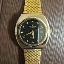 Technos Borazon Marquis-G Quartz Watch Black Dial Gold Tone Date Vintage