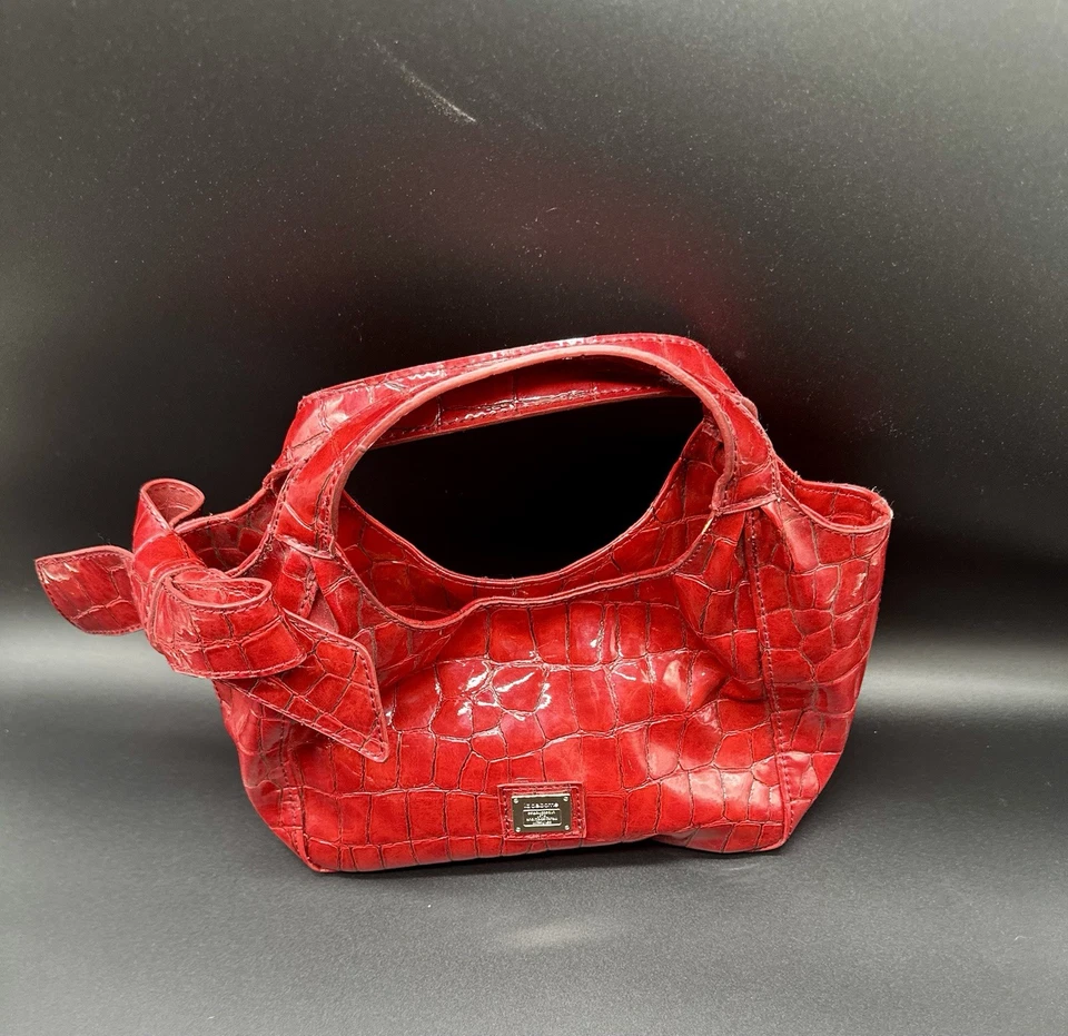 Mini bolso de mano Liz Clairborne vintage de charol de cocodrilo rojo Foto 4 de 4