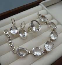 EBWX Vintage Modernist BERGKRISTALL Set Armband Ohrringe Ring 55 TOP 925 Silber