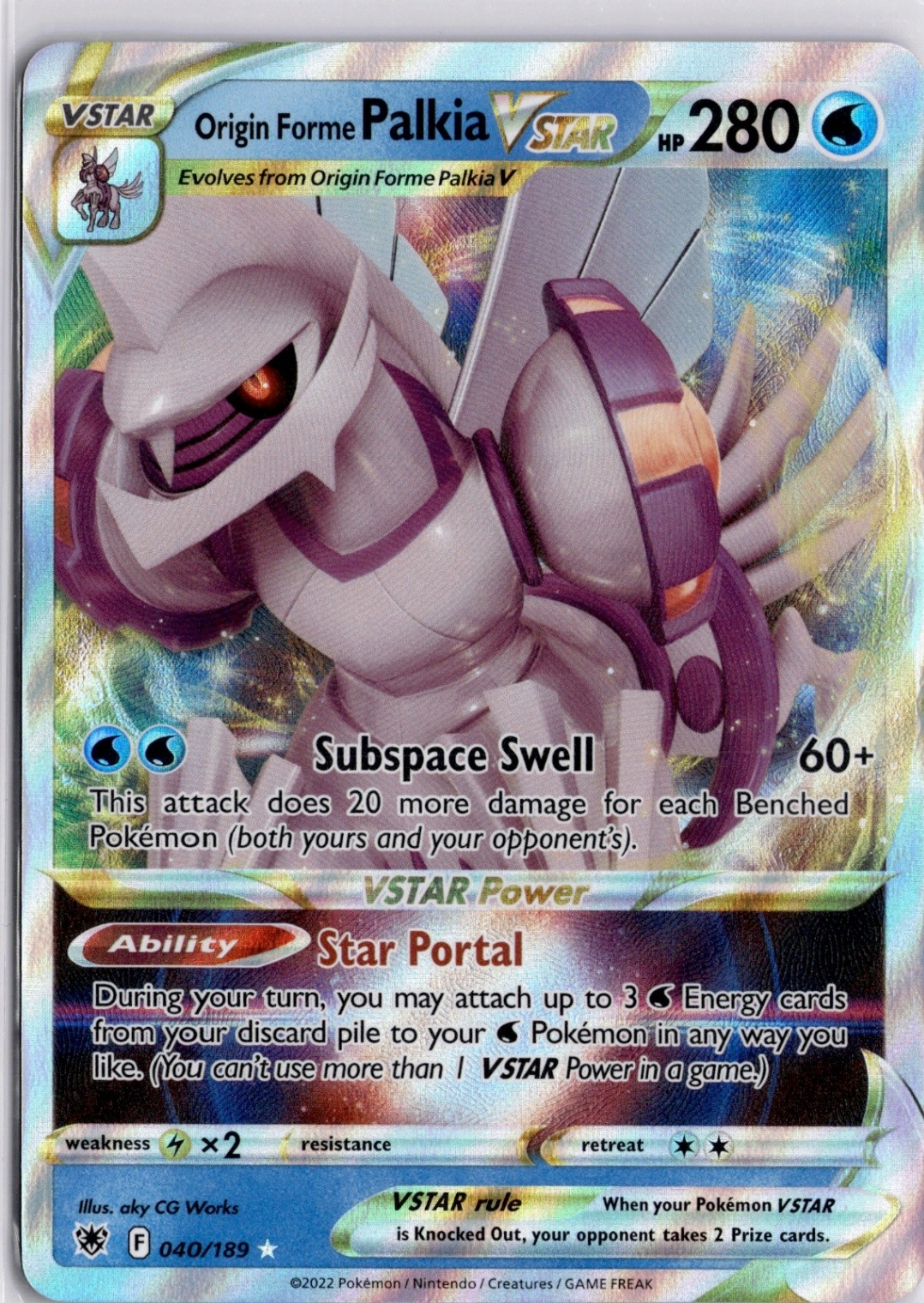 Origin Forme Palkia VSTAR Ultra Rare SWSH10: Astral Radiance 040/189 NM
