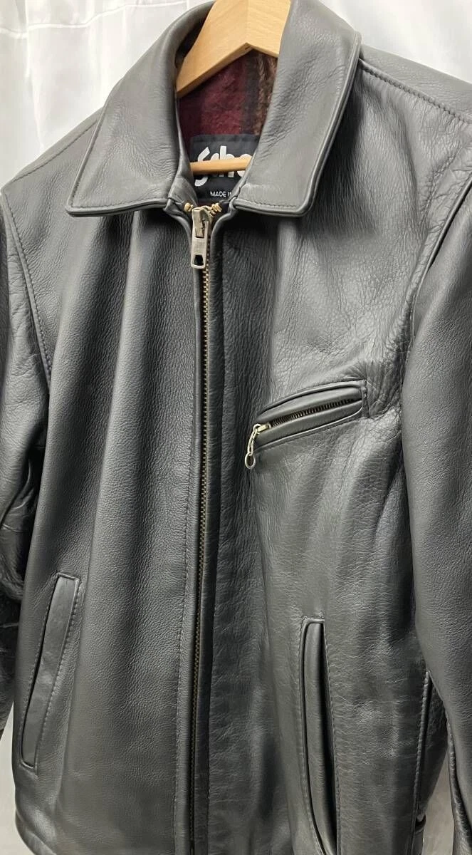 Chaqueta de Cuero SCHOTT 681 Highwayman Single Riders Hebilla de Cinturón Etiqueta Tartán 38 Hombres