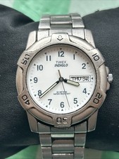 Timex Indiglo Silver Tone White Dial Men  s Watch